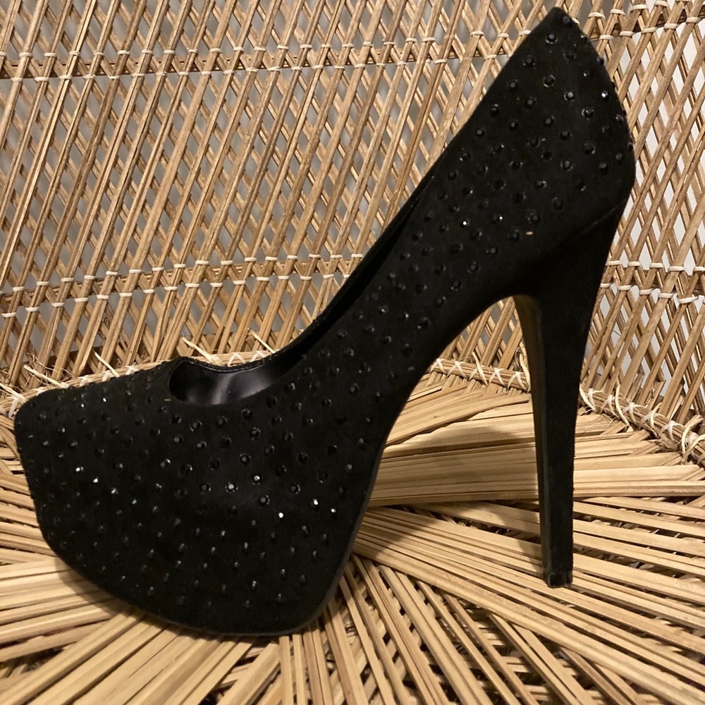 Black rhinestone platform heels
